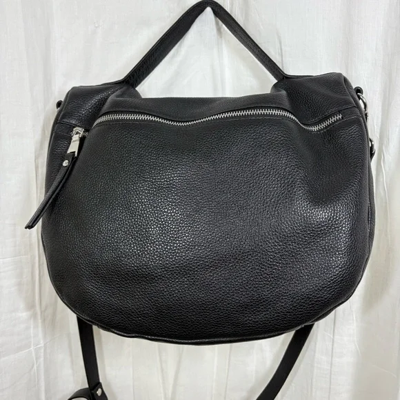 Gianni Notaro Black Pebbled Leather Crescent Bag‎ Handle Crossbody Bag - Picture 6 of 13